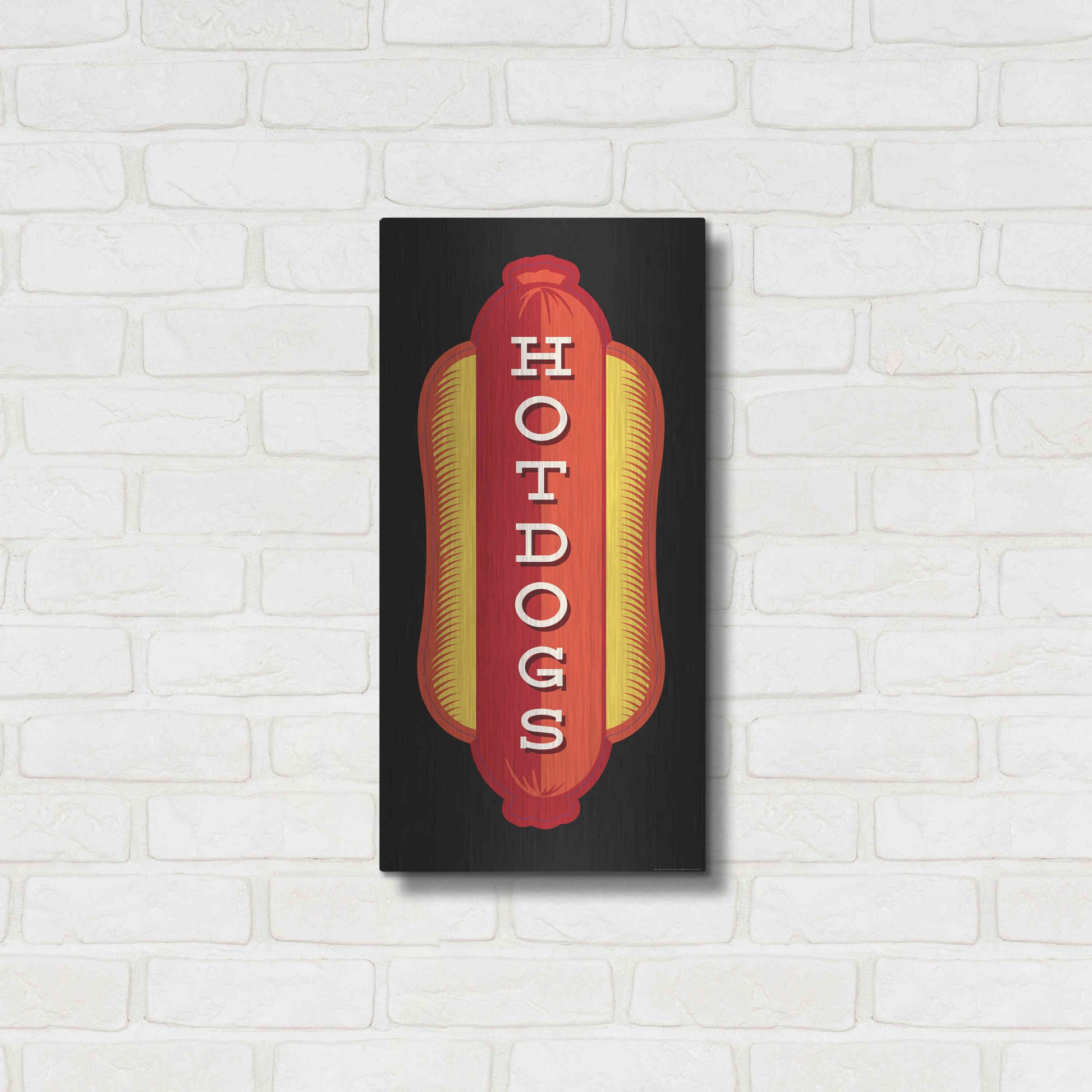 Luxe Metal Art 'Hotdogs In Black' by JJ Brando, Metal Wall Art,12x24