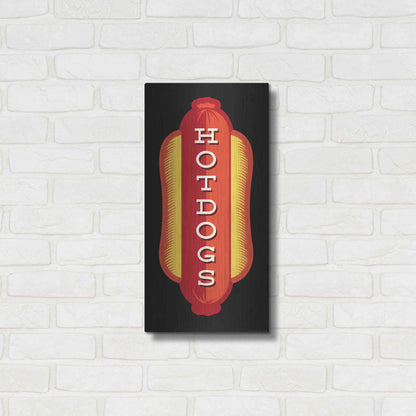 Luxe Metal Art 'Hotdogs In Black' by JJ Brando, Metal Wall Art,12x24