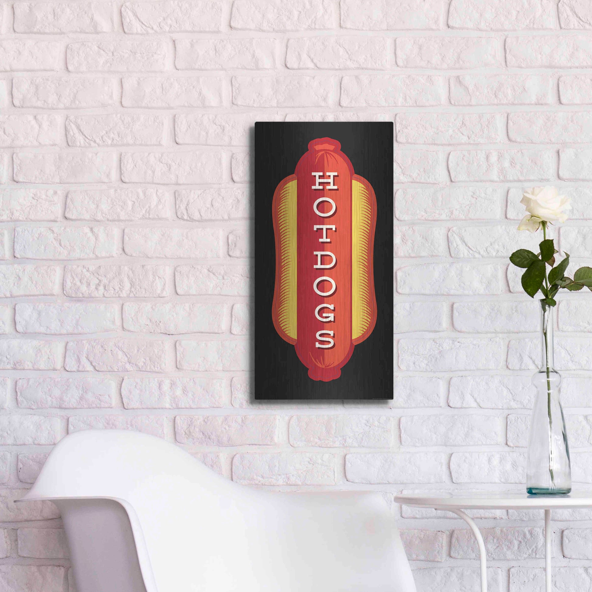 Luxe Metal Art 'Hotdogs In Black' by JJ Brando, Metal Wall Art,12x24