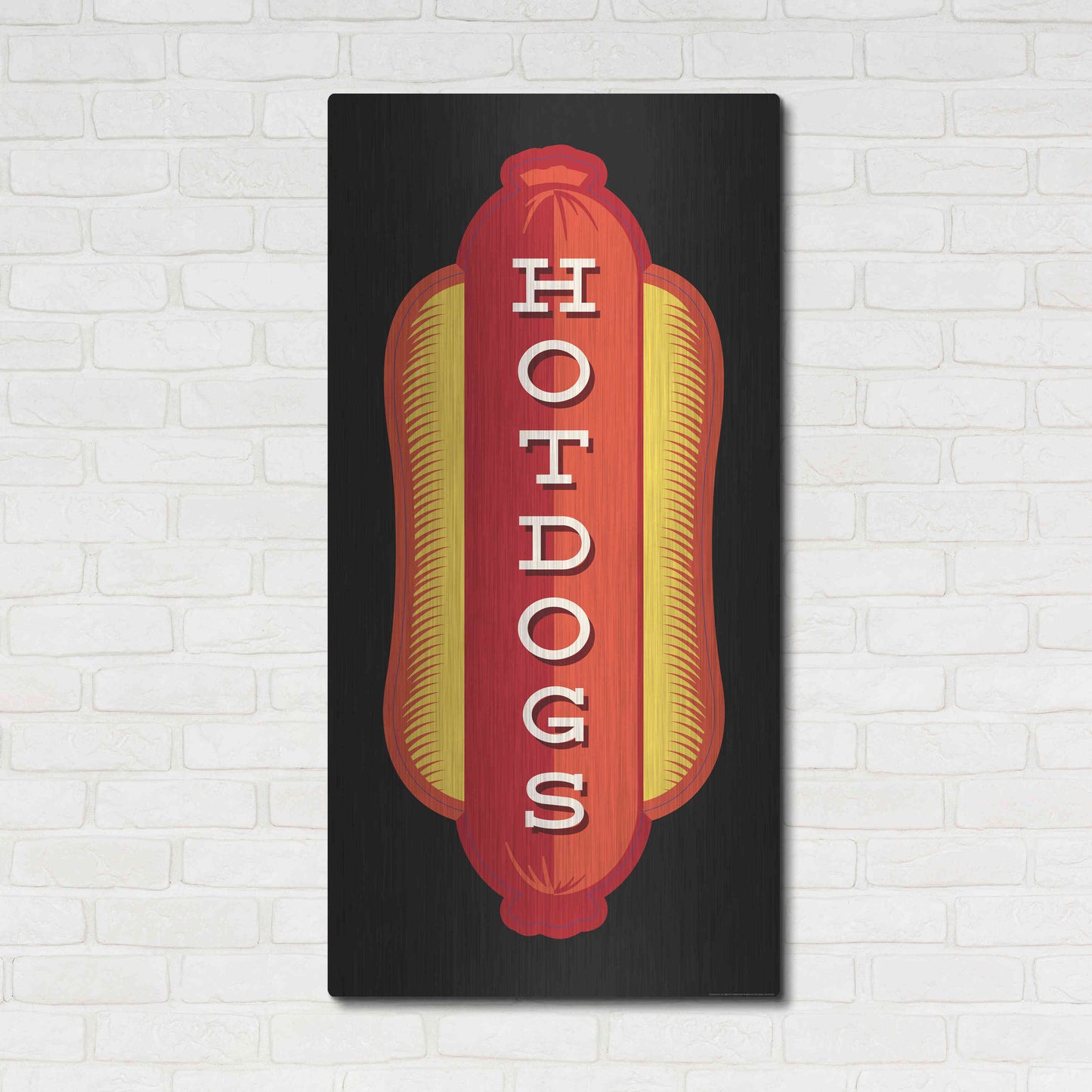 Luxe Metal Art 'Hotdogs In Black' by JJ Brando, Metal Wall Art,24x48