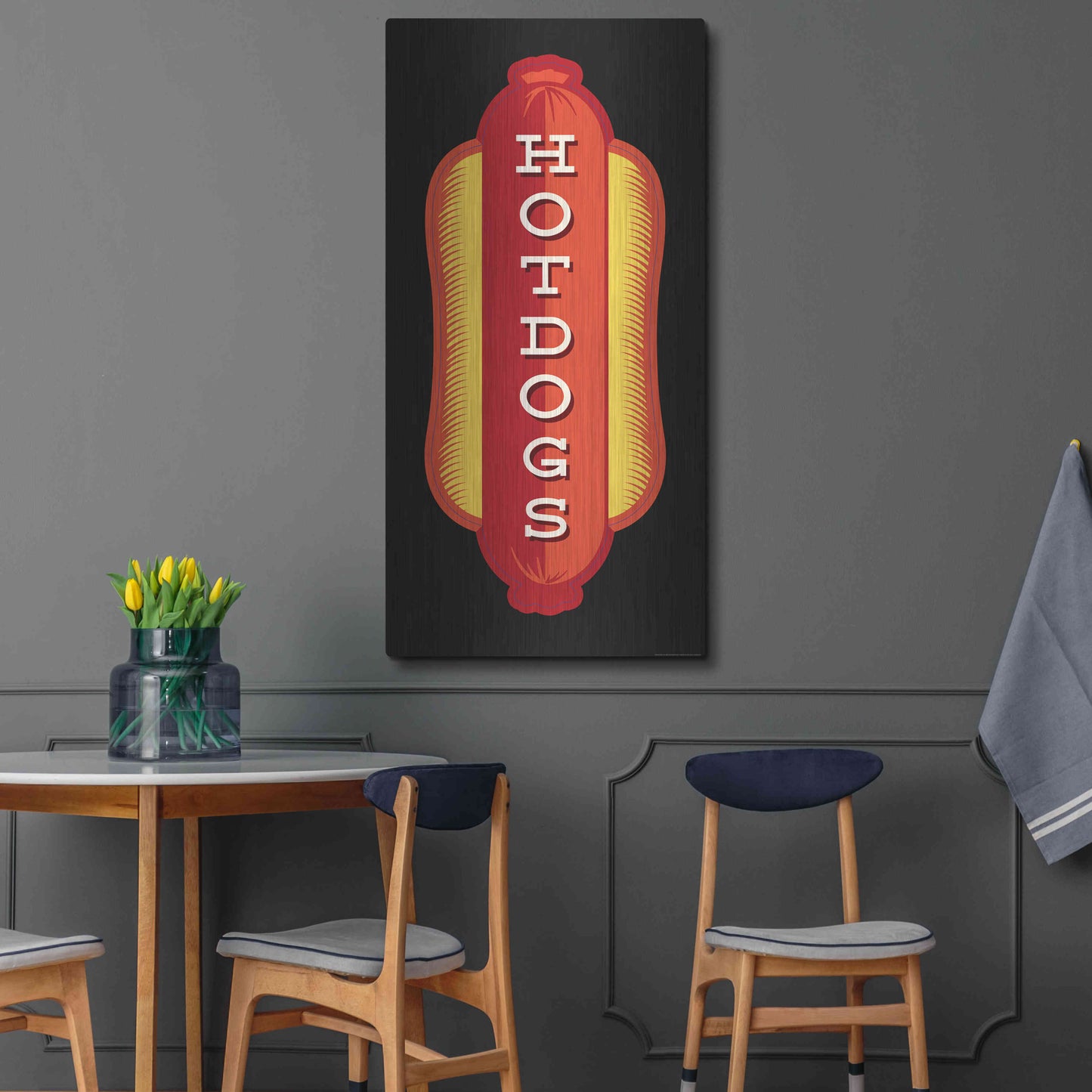 Luxe Metal Art 'Hotdogs In Black' by JJ Brando, Metal Wall Art,24x48