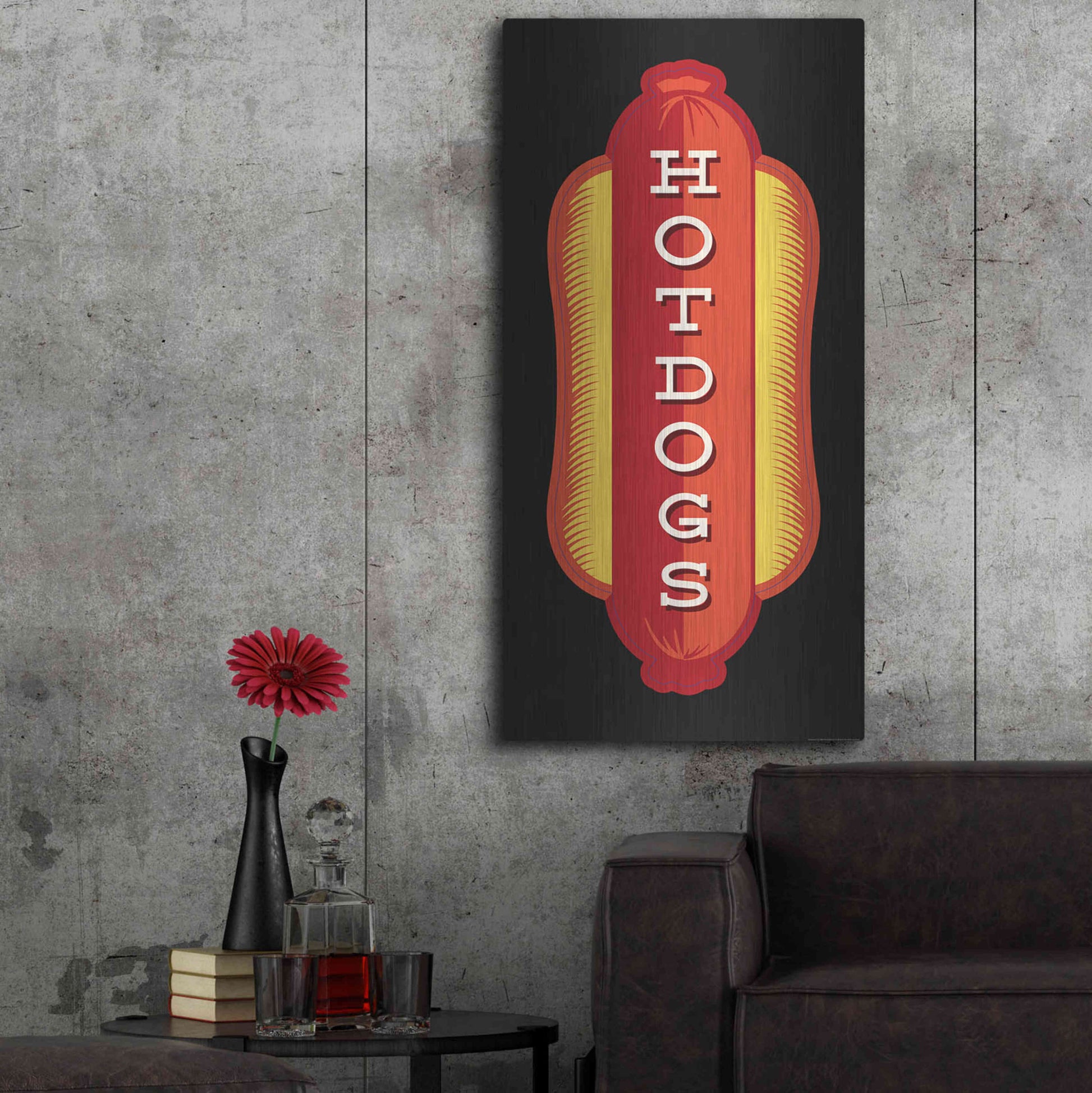 Luxe Metal Art 'Hotdogs In Black' by JJ Brando, Metal Wall Art,24x48