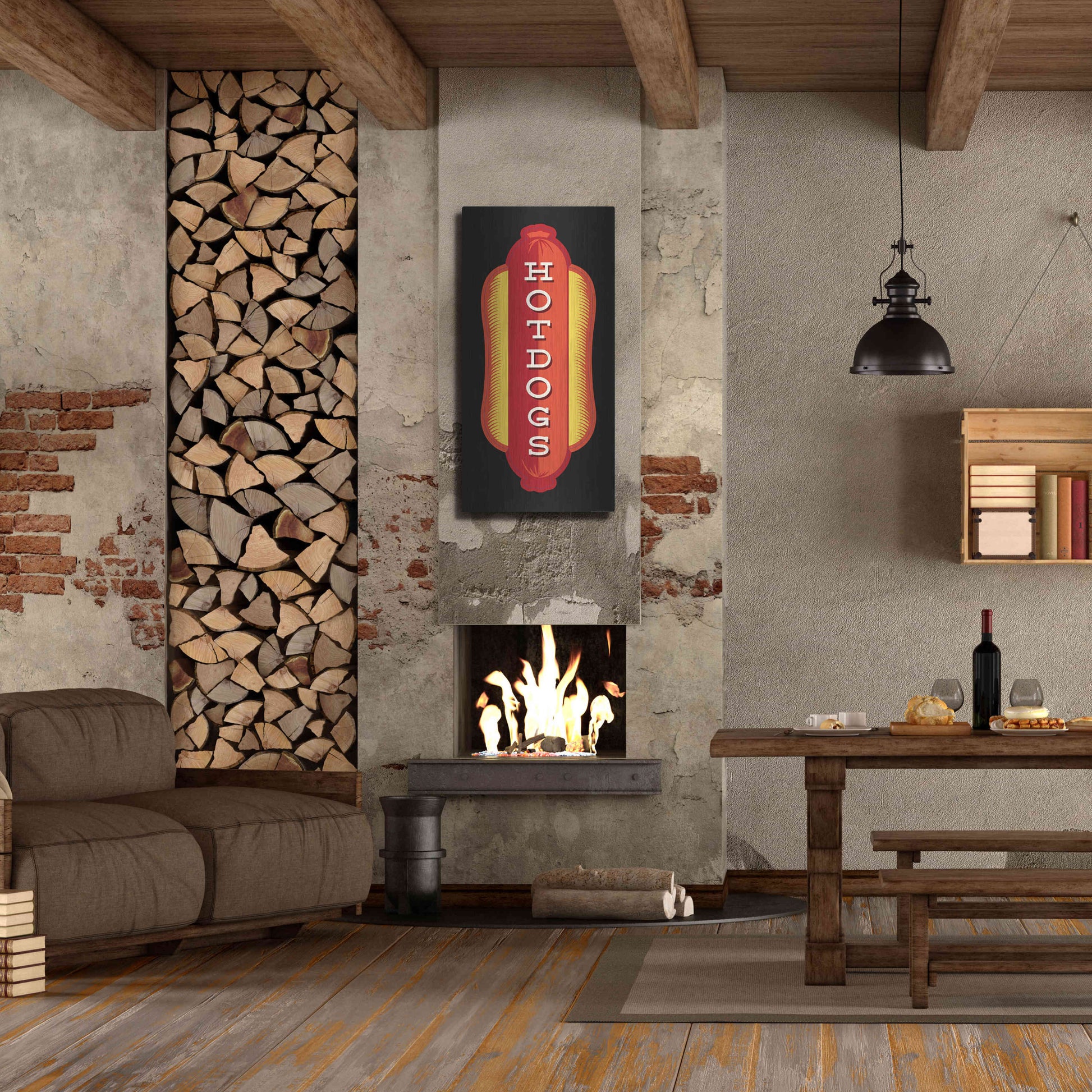 Luxe Metal Art 'Hotdogs In Black' by JJ Brando, Metal Wall Art,24x48