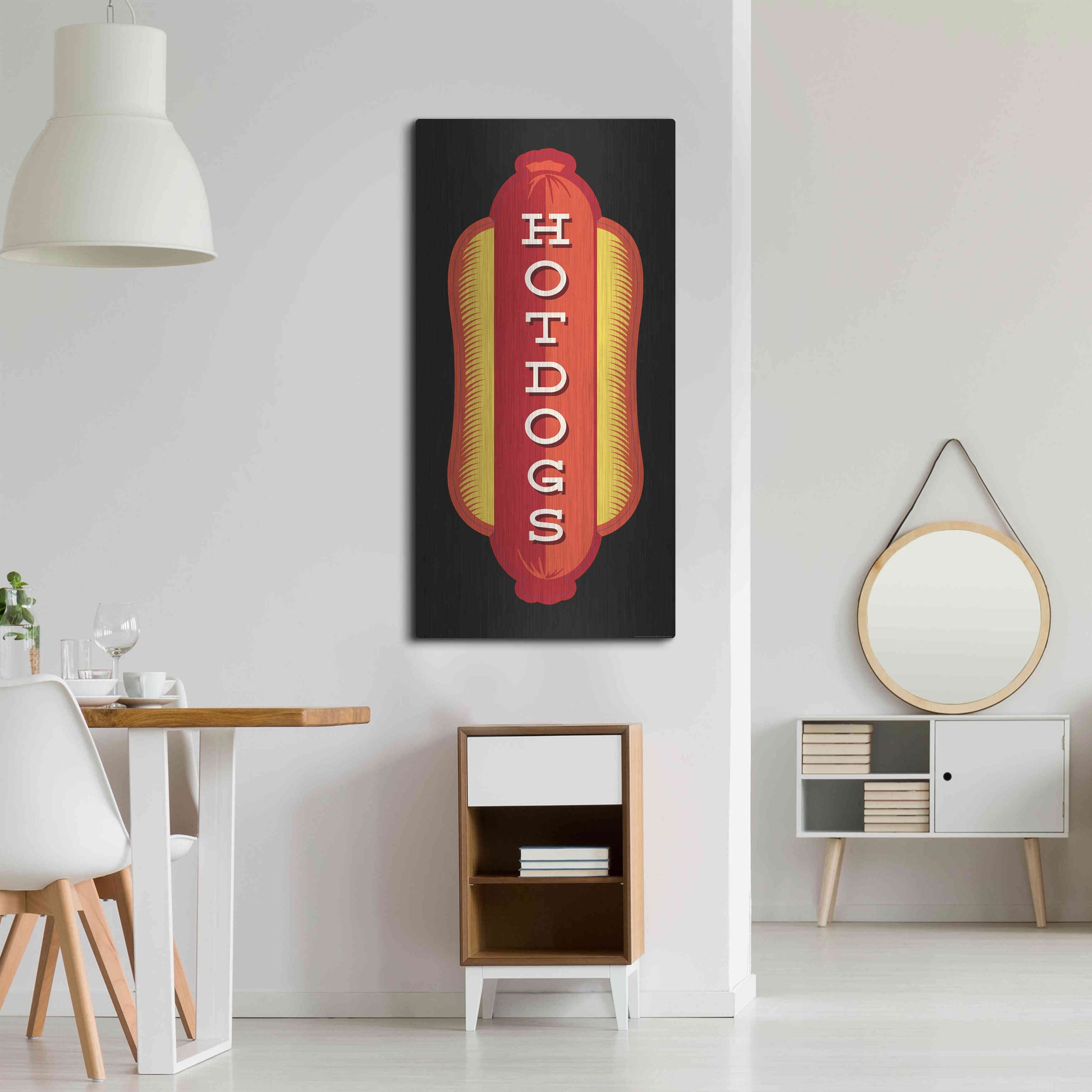 Luxe Metal Art 'Hotdogs In Black' by JJ Brando, Metal Wall Art,24x48