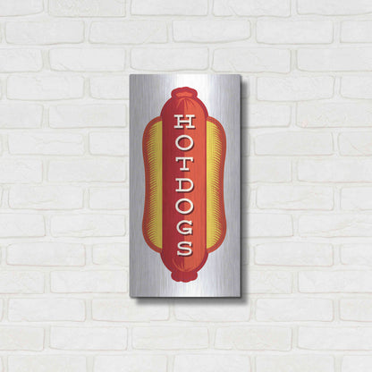 Luxe Metal Art 'Hotdogs In White 2' by JJ Brando, Metal Wall Art,12x24