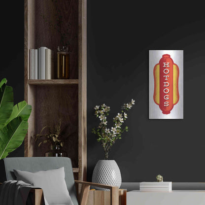 Luxe Metal Art 'Hotdogs In White 2' by JJ Brando, Metal Wall Art,12x24