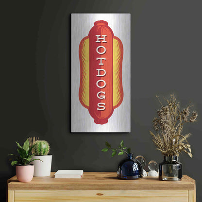 Luxe Metal Art 'Hotdogs In White 2' by JJ Brando, Metal Wall Art,12x24