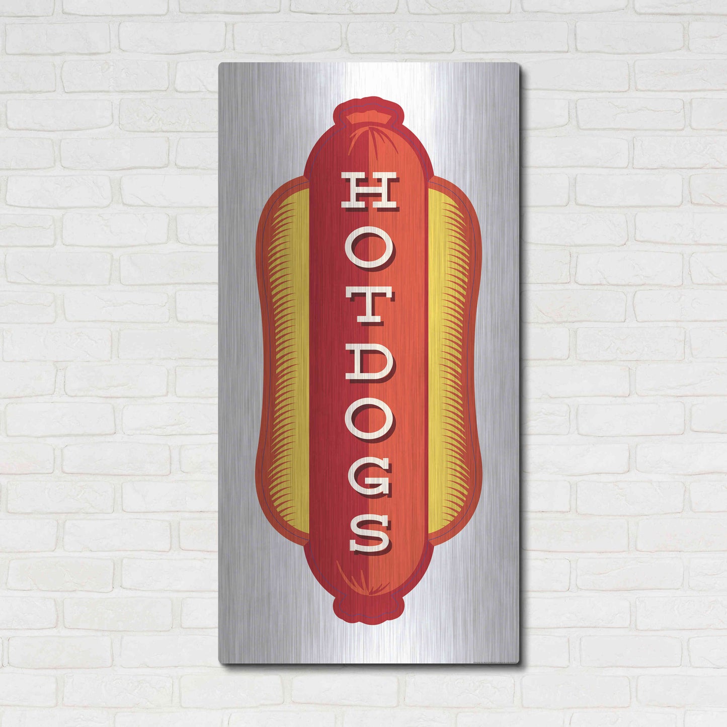 Luxe Metal Art 'Hotdogs In White 2' by JJ Brando, Metal Wall Art,24x48