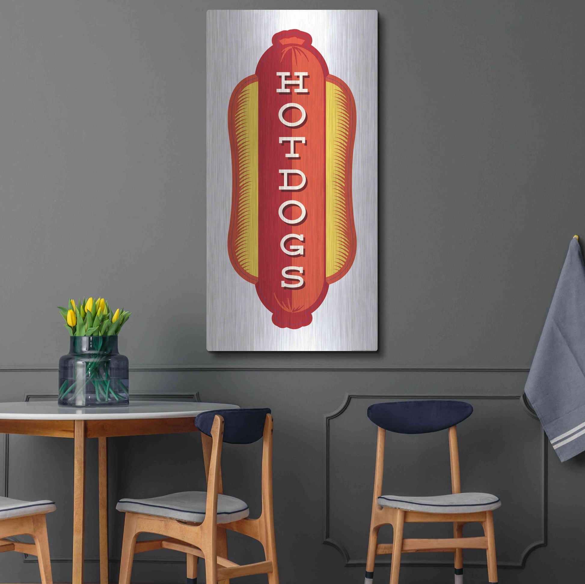 Luxe Metal Art 'Hotdogs In White 2' by JJ Brando, Metal Wall Art,24x48