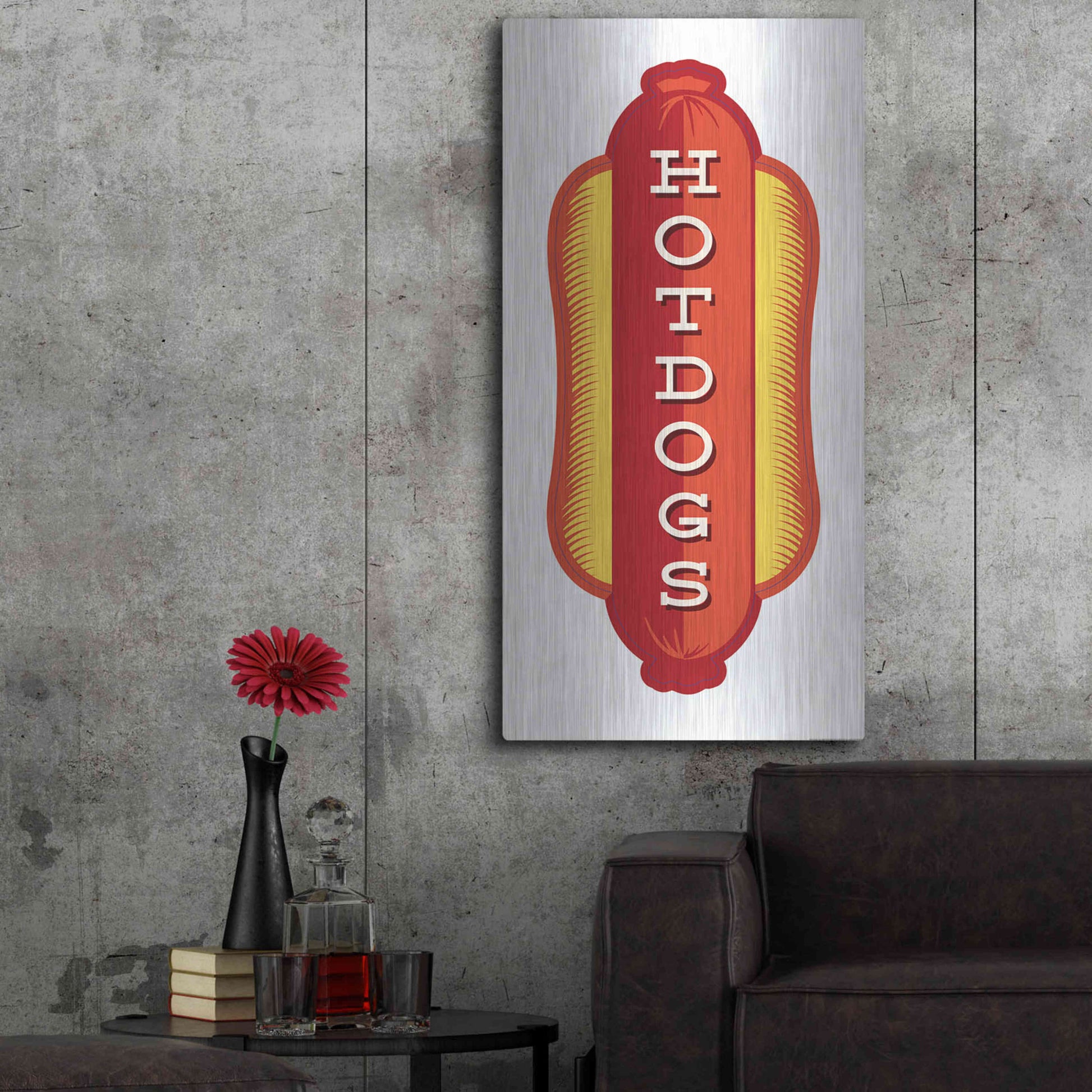 Luxe Metal Art 'Hotdogs In White 2' by JJ Brando, Metal Wall Art,24x48
