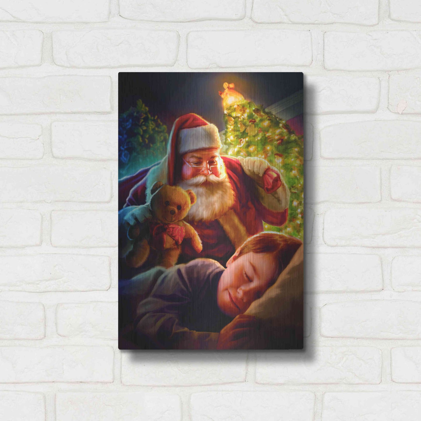 Luxe Metal Art 'Santa Teddy Bear' by JJ Brando, Metal Wall Art,12x16