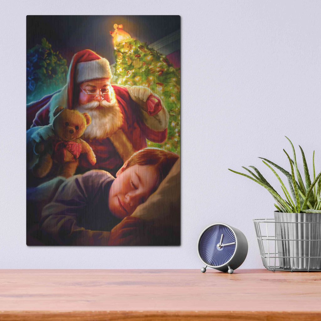 Luxe Metal Art 'Santa Teddy Bear' by JJ Brando, Metal Wall Art,12x16