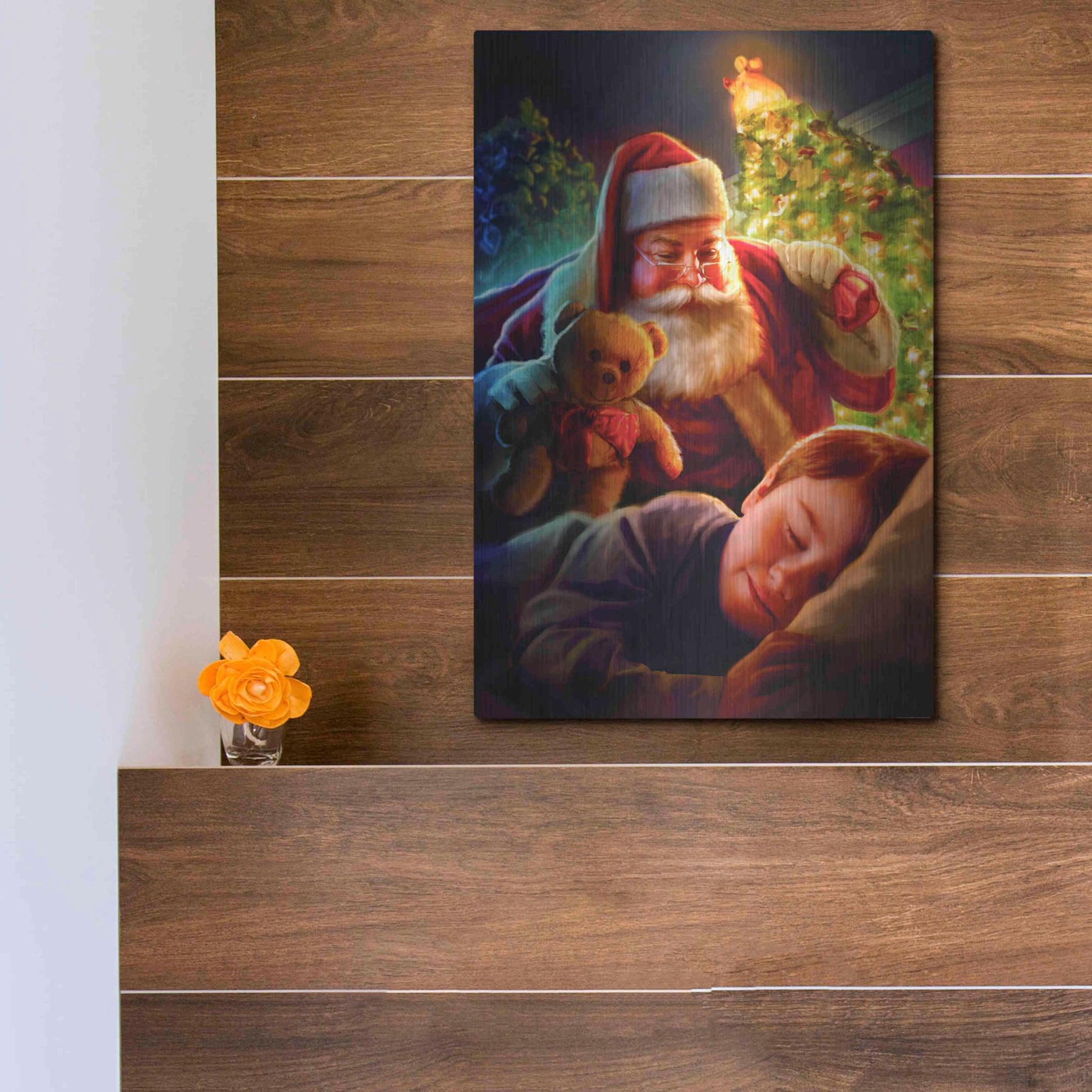 Luxe Metal Art 'Santa Teddy Bear' by JJ Brando, Metal Wall Art,12x16