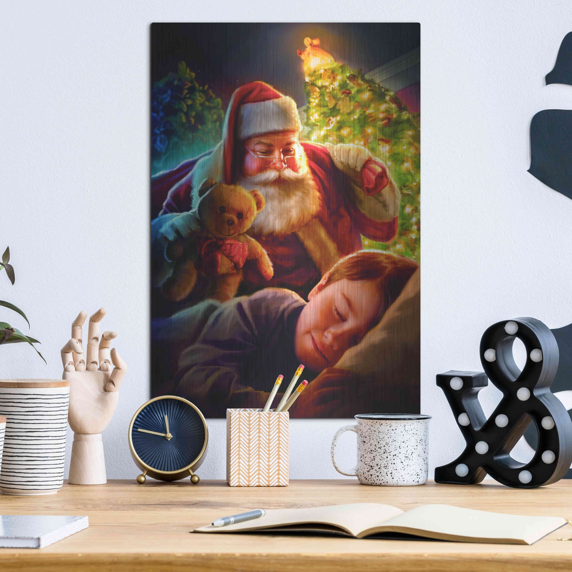 Luxe Metal Art 'Santa Teddy Bear' by JJ Brando, Metal Wall Art,12x16