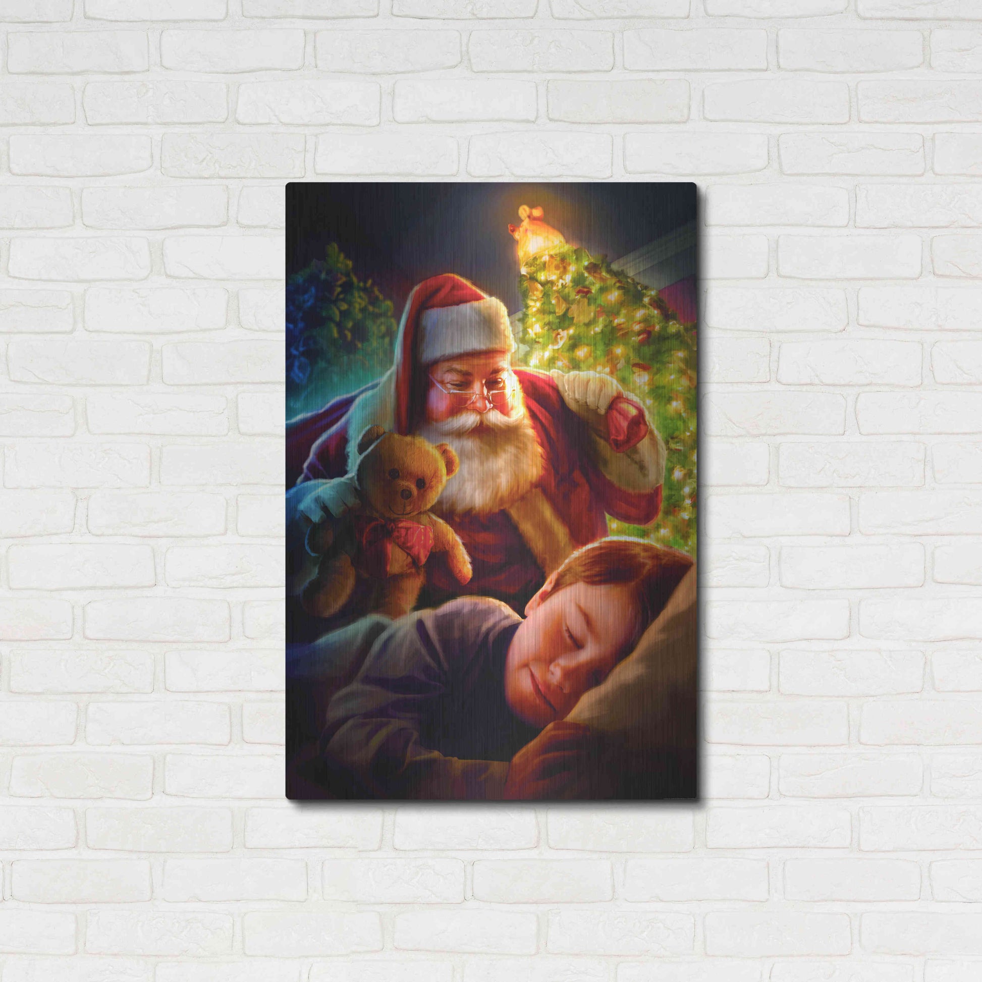 Luxe Metal Art 'Santa Teddy Bear' by JJ Brando, Metal Wall Art,24x36