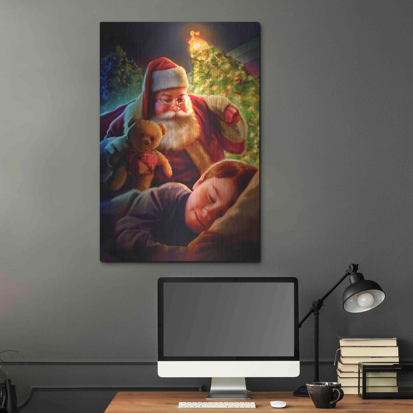 Luxe Metal Art 'Santa Teddy Bear' by JJ Brando, Metal Wall Art,24x36