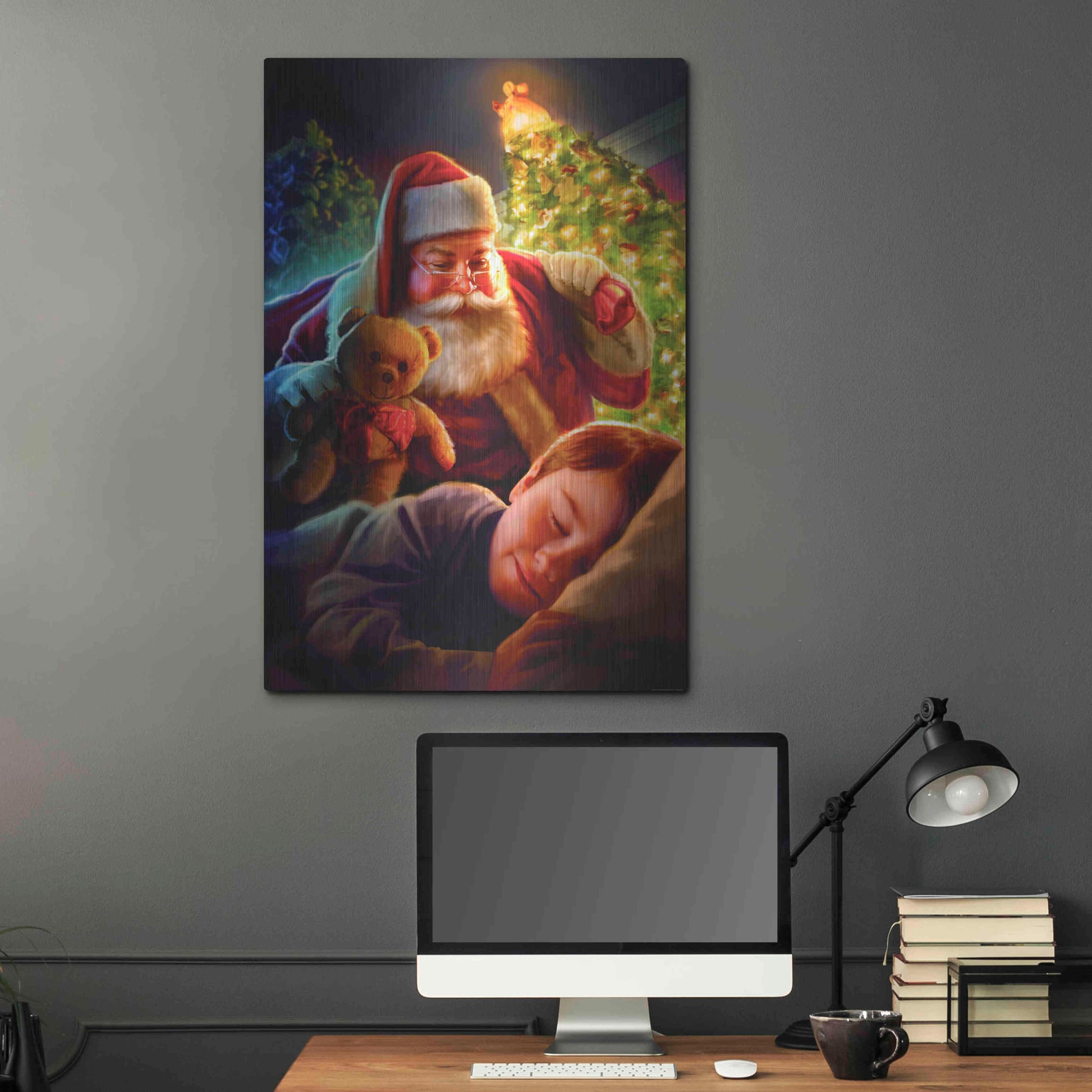 Luxe Metal Art 'Santa Teddy Bear' by JJ Brando, Metal Wall Art,24x36