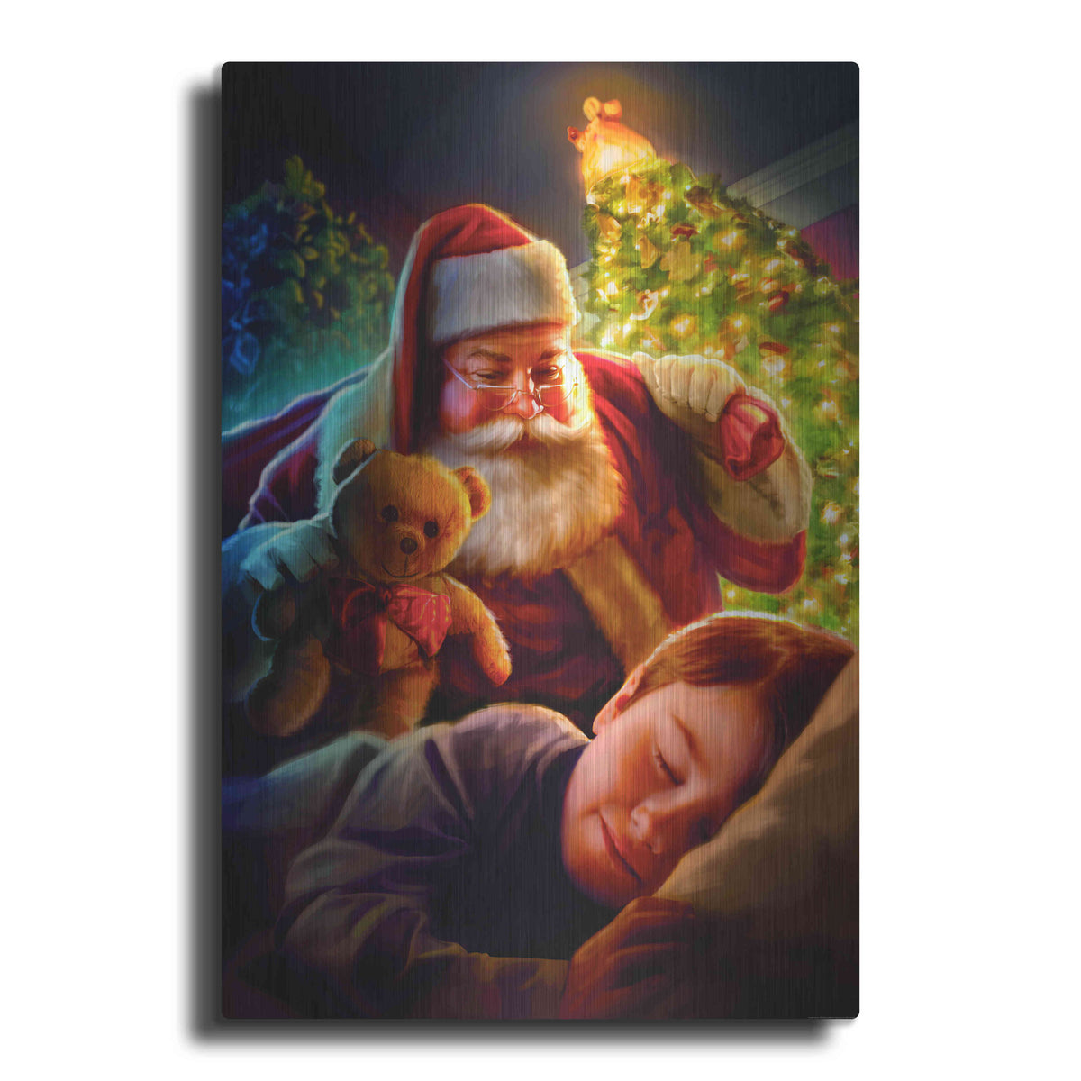Luxe Metal Art 'Santa Teddy Bear' by JJ Brando, Metal Wall Art