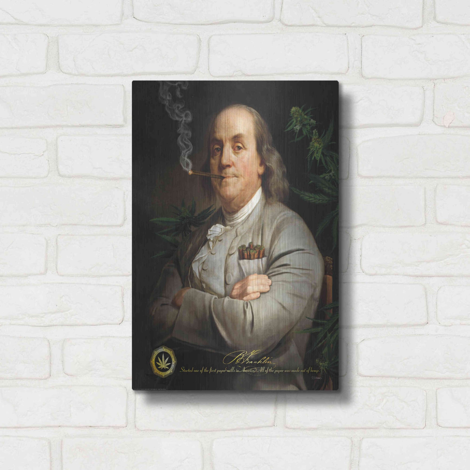 Luxe Metal Art 'Ben's Cigar' by JJ Brando, Metal Wall Art,12x16