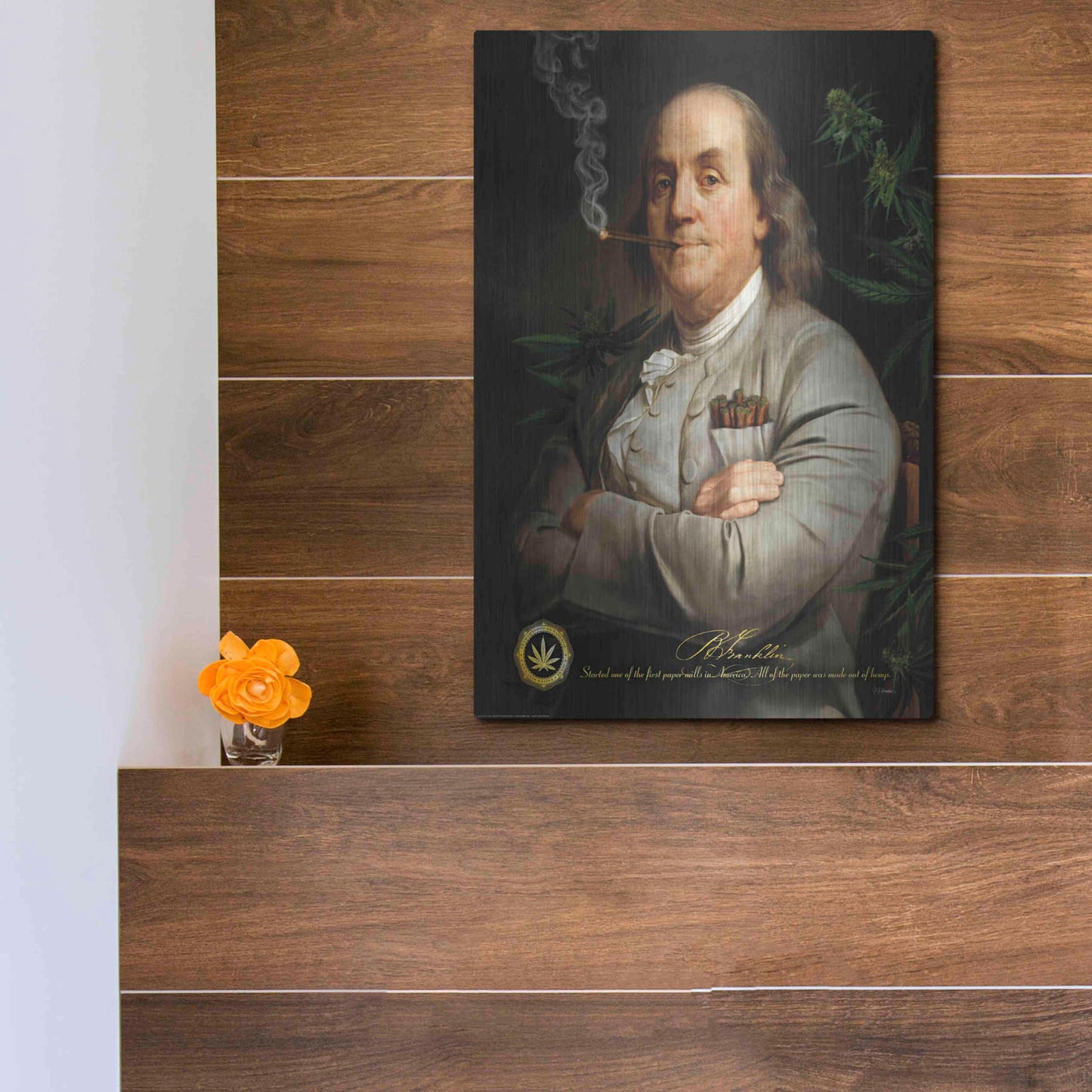 Luxe Metal Art 'Ben's Cigar' by JJ Brando, Metal Wall Art,12x16