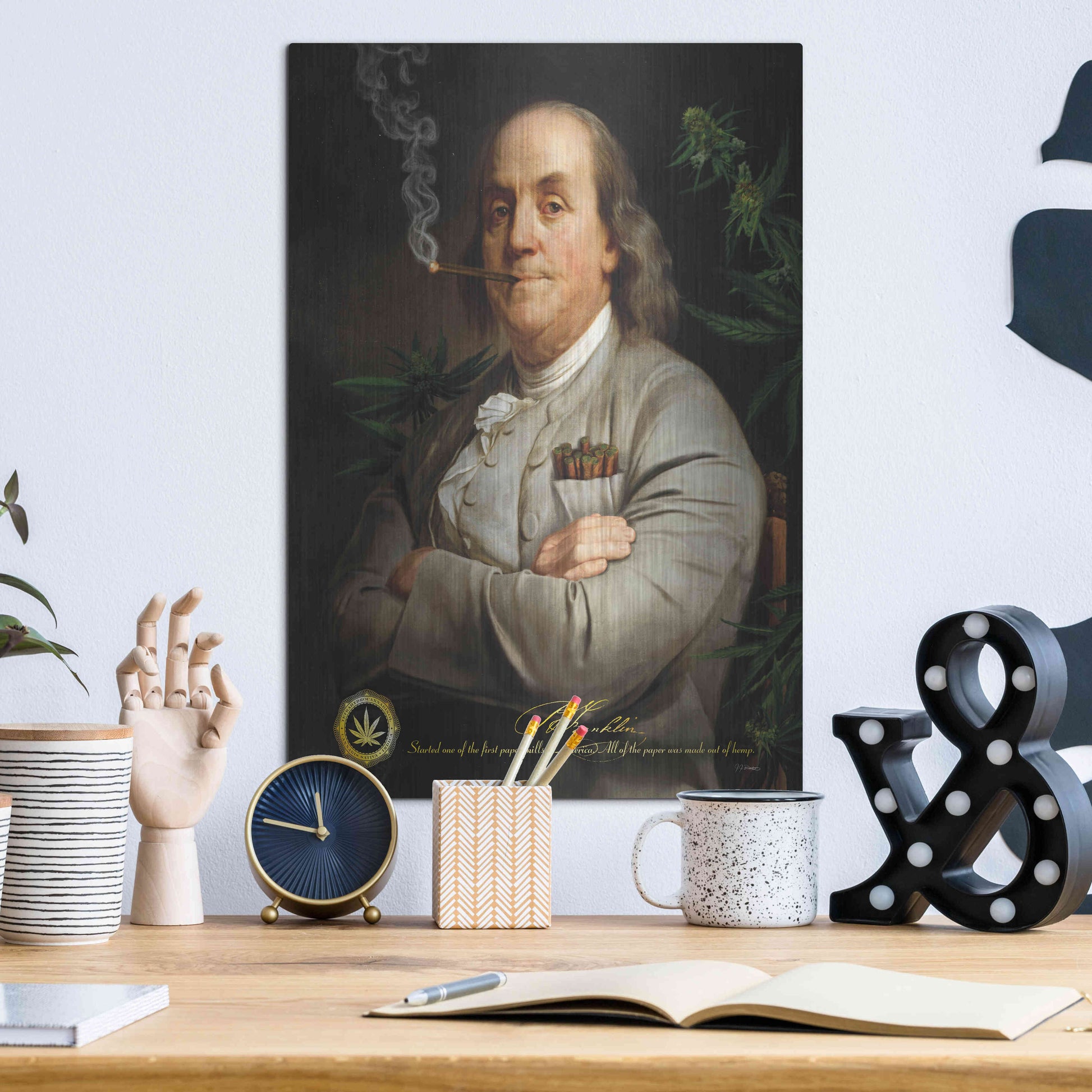 Luxe Metal Art 'Ben's Cigar' by JJ Brando, Metal Wall Art,12x16