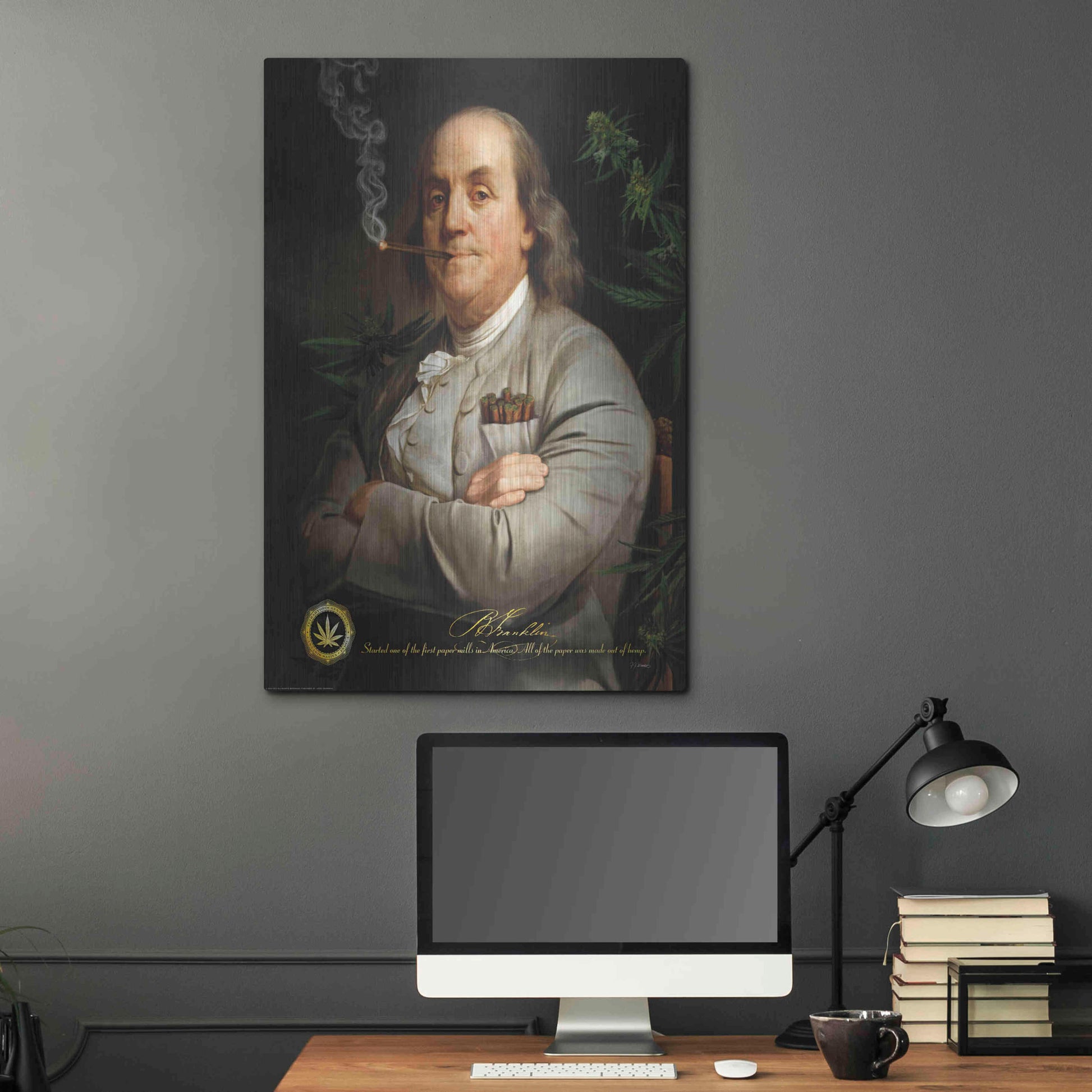 Luxe Metal Art 'Ben's Cigar' by JJ Brando, Metal Wall Art,24x36