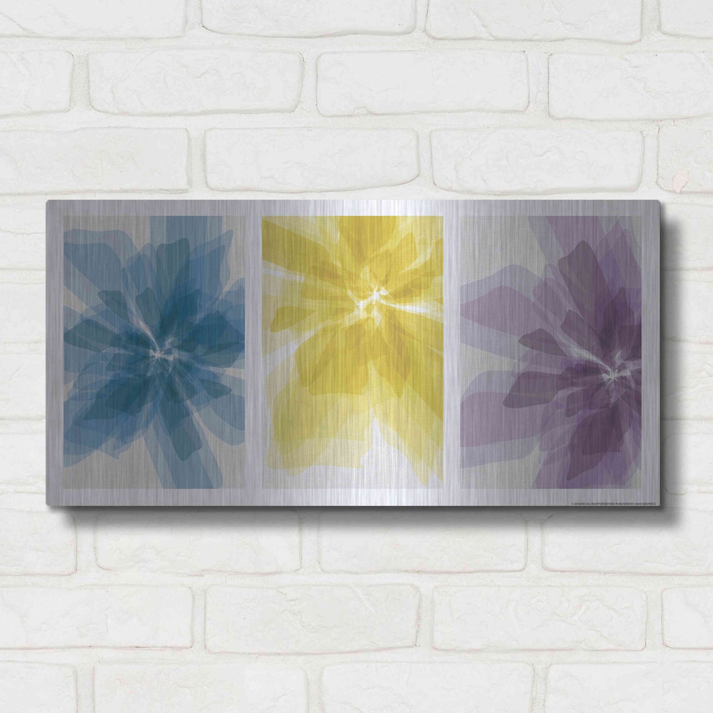 Luxe Metal Art 'Three Xray Flowers' by JJ Brando, Metal Wall Art,24x12