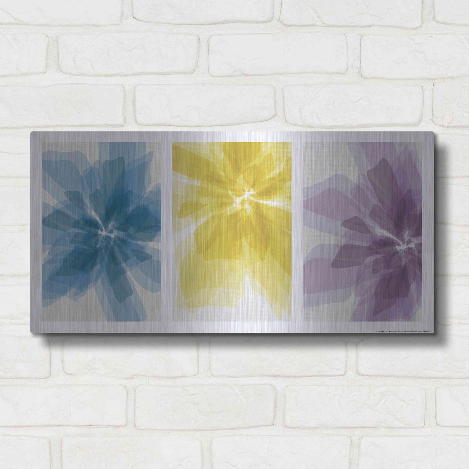 Luxe Metal Art 'Three Xray Flowers' by JJ Brando, Metal Wall Art,24x12