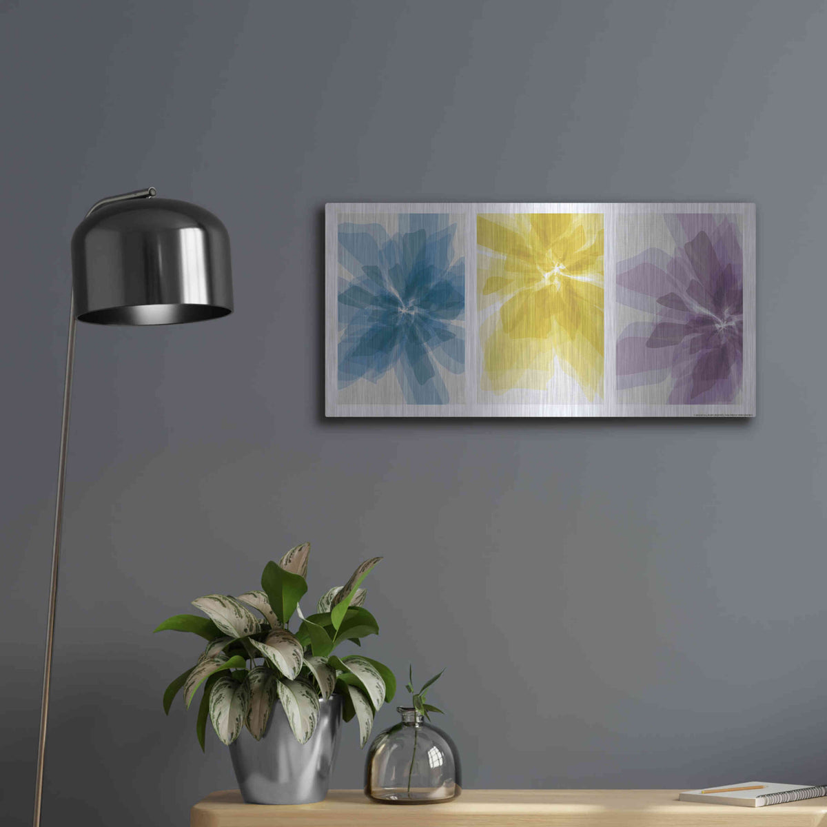 Luxe Metal Art 'Three Xray Flowers' by JJ Brando, Metal Wall Art,24x12