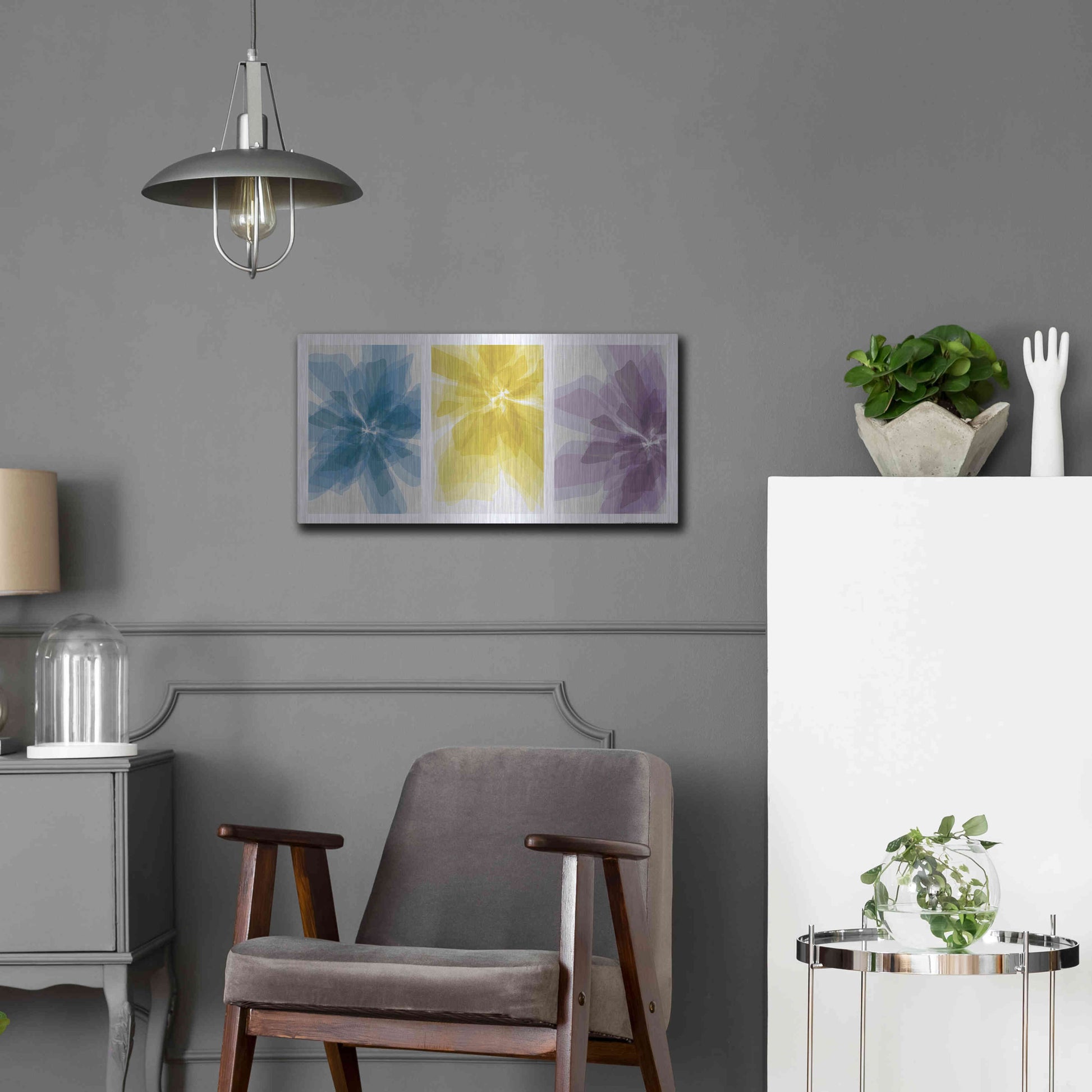 Luxe Metal Art 'Three Xray Flowers' by JJ Brando, Metal Wall Art,24x12