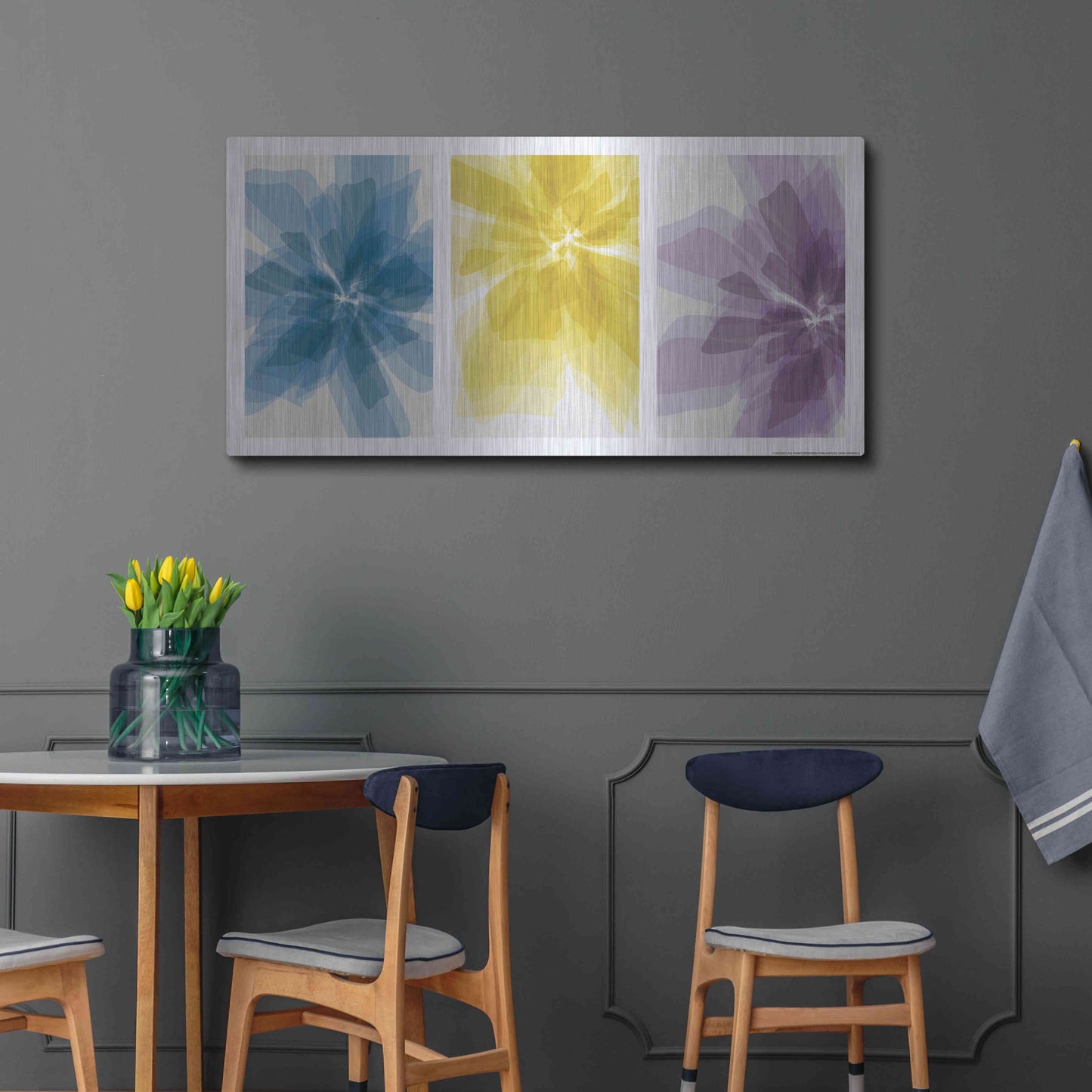 Luxe Metal Art 'Three Xray Flowers' by JJ Brando, Metal Wall Art,48x24