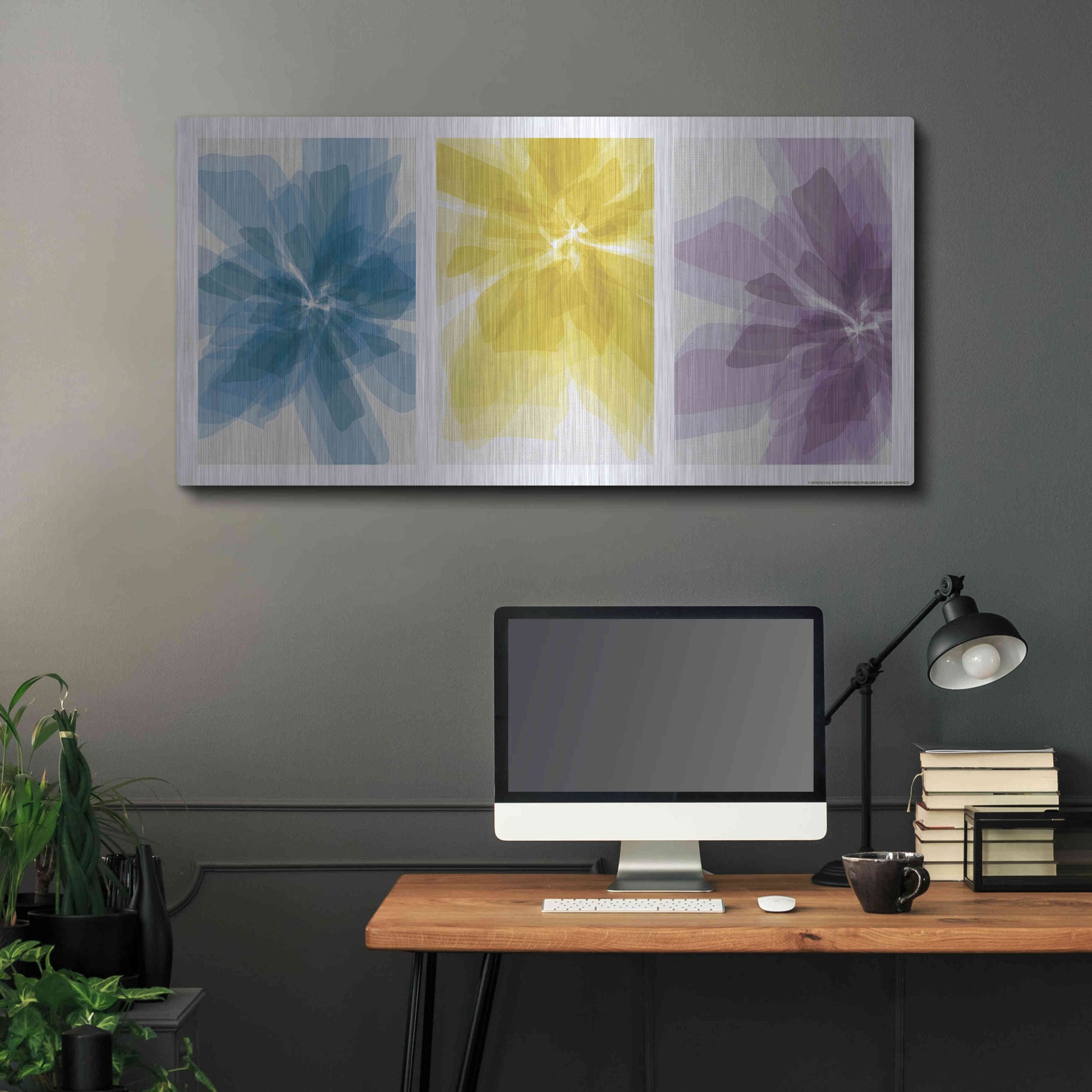 Luxe Metal Art 'Three Xray Flowers' by JJ Brando, Metal Wall Art,48x24
