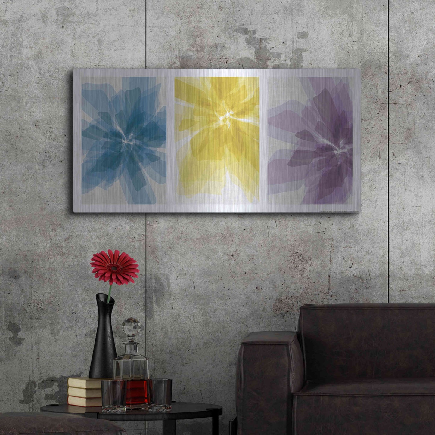 Luxe Metal Art 'Three Xray Flowers' by JJ Brando, Metal Wall Art,48x24