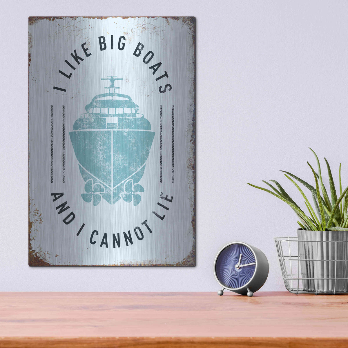 Luxe Metal Art 'I Like Big Boats' by JJ Brando, Metal Wall Art,12x16