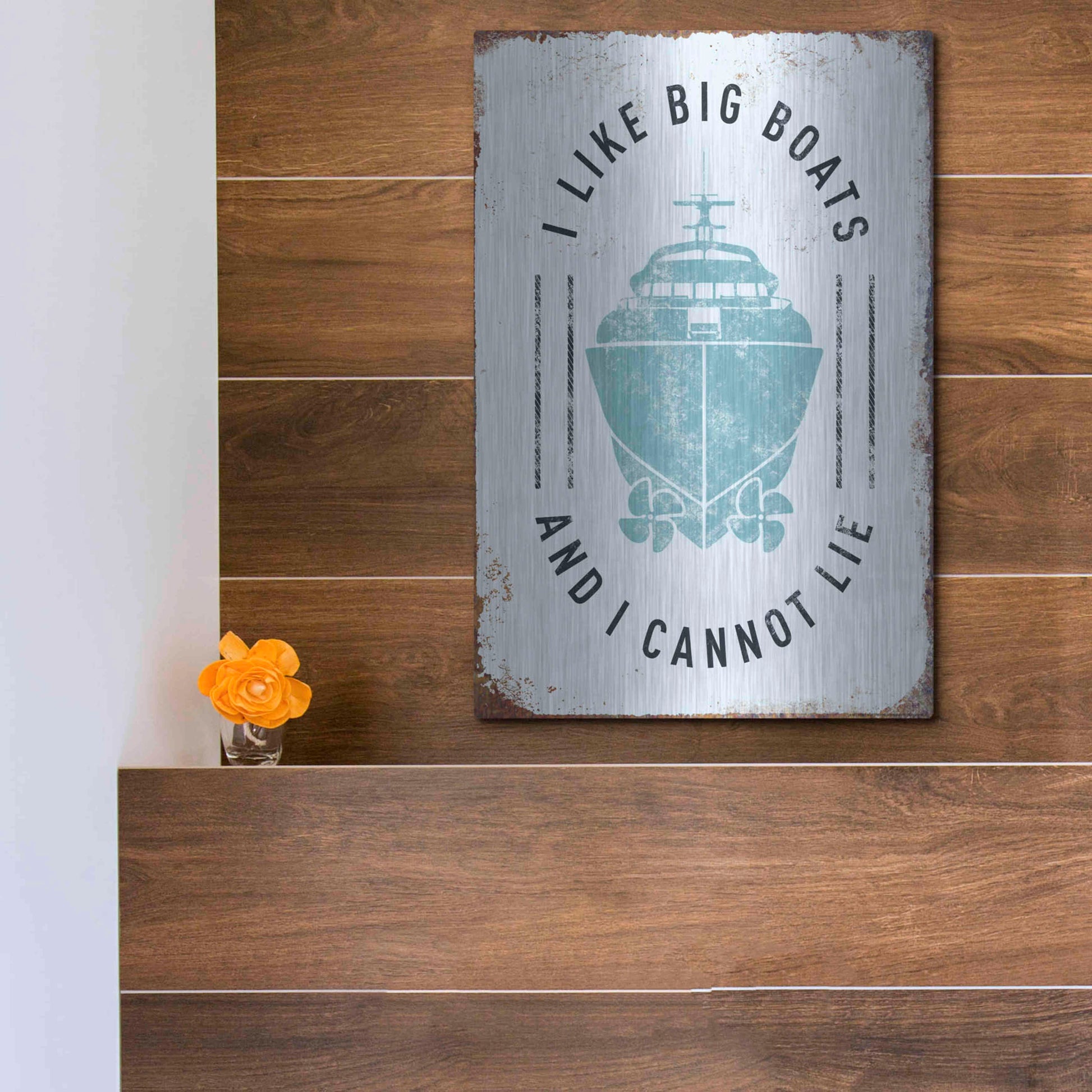 Luxe Metal Art 'I Like Big Boats' by JJ Brando, Metal Wall Art,12x16