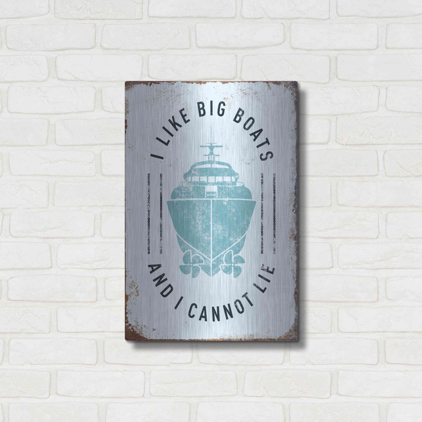 Luxe Metal Art 'I Like Big Boats' by JJ Brando, Metal Wall Art,16x24