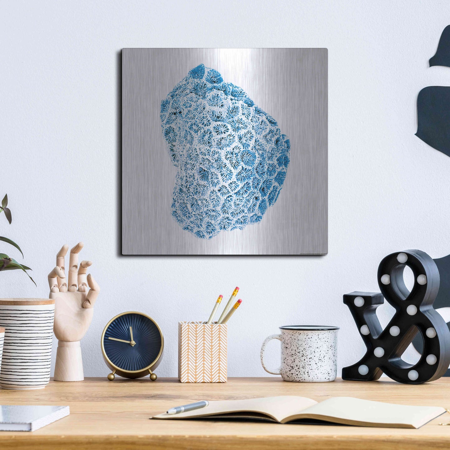 Luxe Metal Art 'Blue Coral' by JJ Brando, Metal Wall Art,12x12
