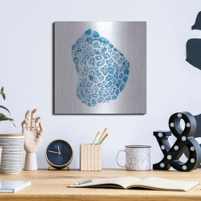 Luxe Metal Art 'Blue Coral' by JJ Brando, Metal Wall Art,12x12