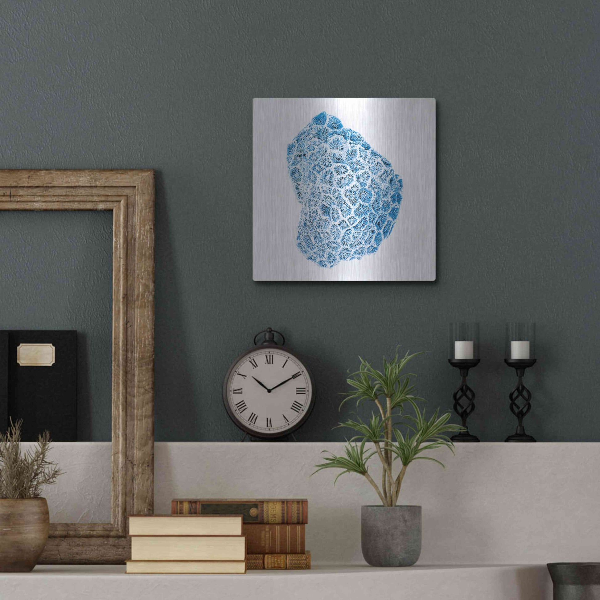 Luxe Metal Art 'Blue Coral' by JJ Brando, Metal Wall Art,12x12
