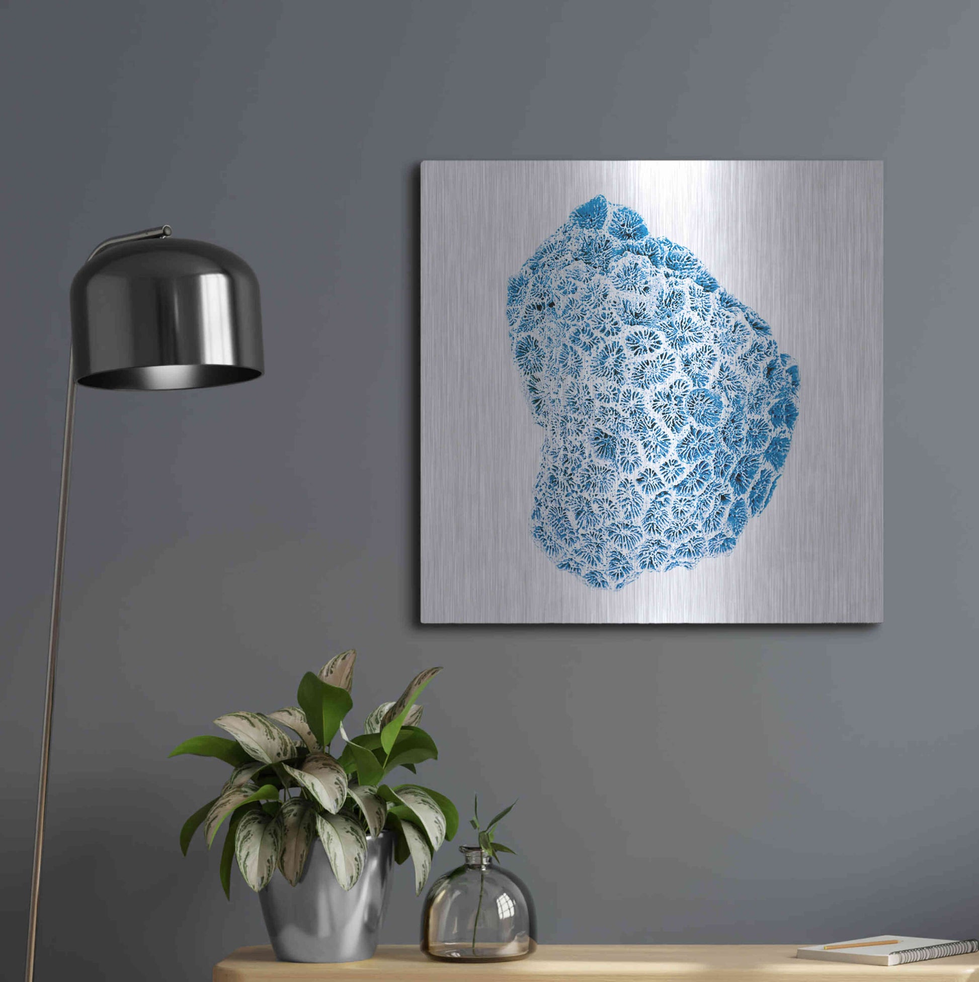 Luxe Metal Art 'Blue Coral' by JJ Brando, Metal Wall Art,24x24