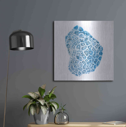 Luxe Metal Art 'Blue Coral' by JJ Brando, Metal Wall Art,24x24