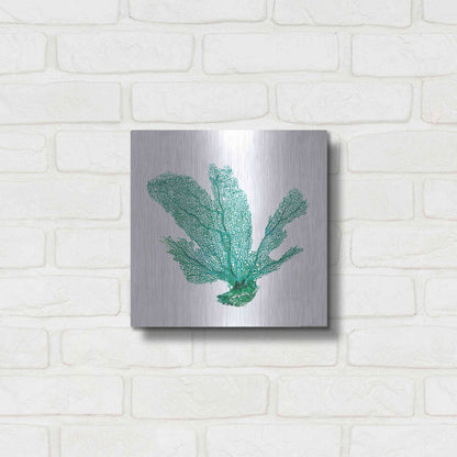 Luxe Metal Art 'Green Sea Fan' by JJ Brando, Metal Wall Art,12x12