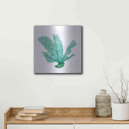 Luxe Metal Art 'Green Sea Fan' by JJ Brando, Metal Wall Art,12x12