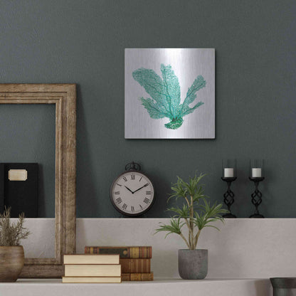 Luxe Metal Art 'Green Sea Fan' by JJ Brando, Metal Wall Art,12x12