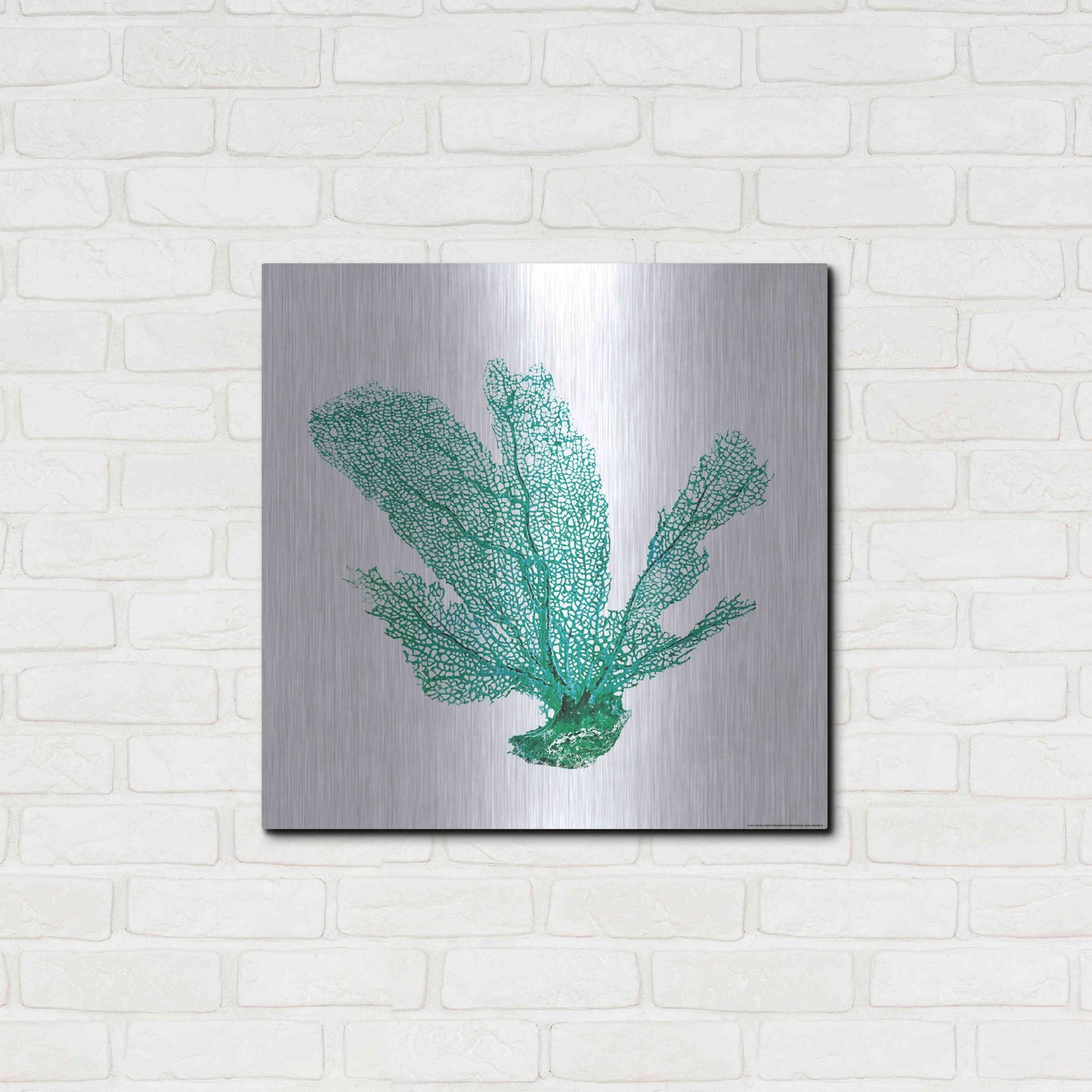 Luxe Metal Art 'Green Sea Fan' by JJ Brando, Metal Wall Art,24x24
