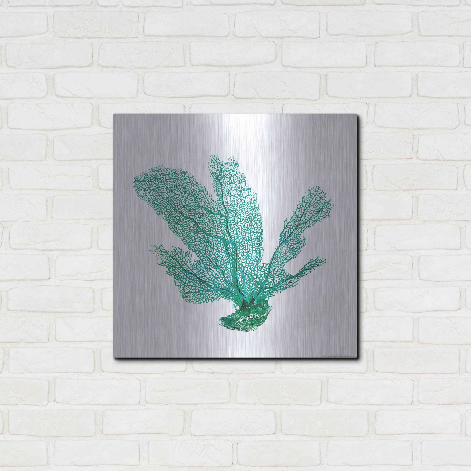 Luxe Metal Art 'Green Sea Fan' by JJ Brando, Metal Wall Art,24x24