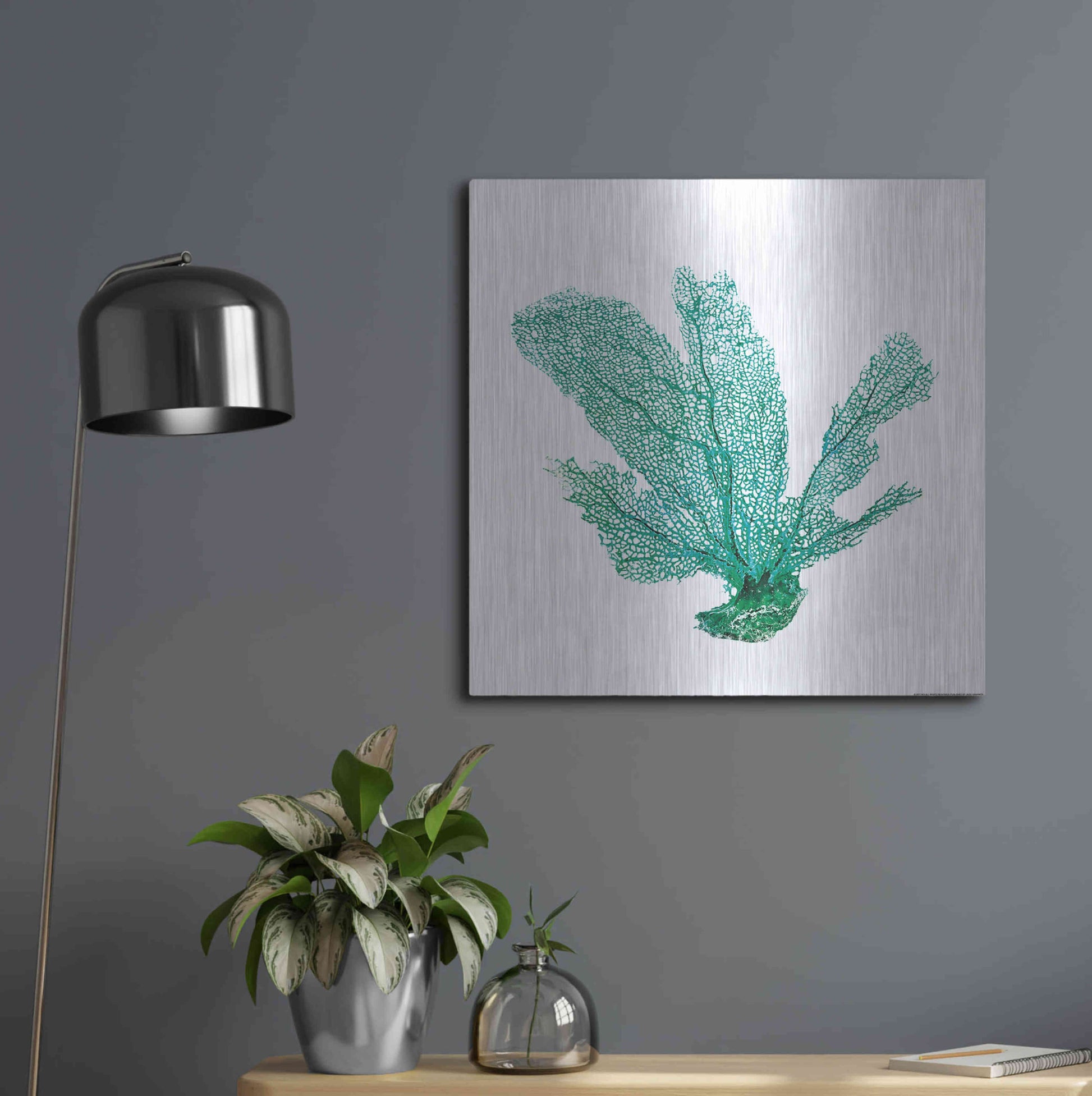 Luxe Metal Art 'Green Sea Fan' by JJ Brando, Metal Wall Art,24x24