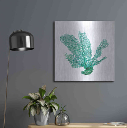 Luxe Metal Art 'Green Sea Fan' by JJ Brando, Metal Wall Art,24x24