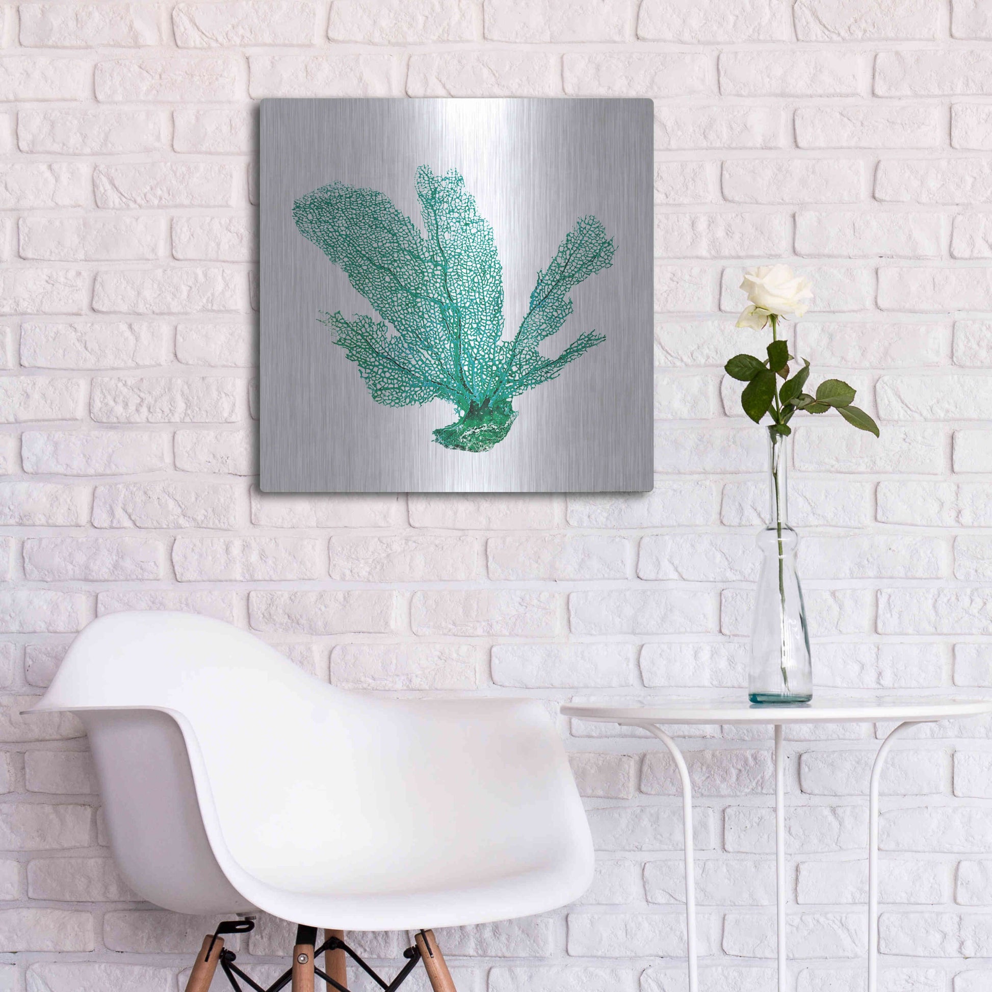 Luxe Metal Art 'Green Sea Fan' by JJ Brando, Metal Wall Art,24x24