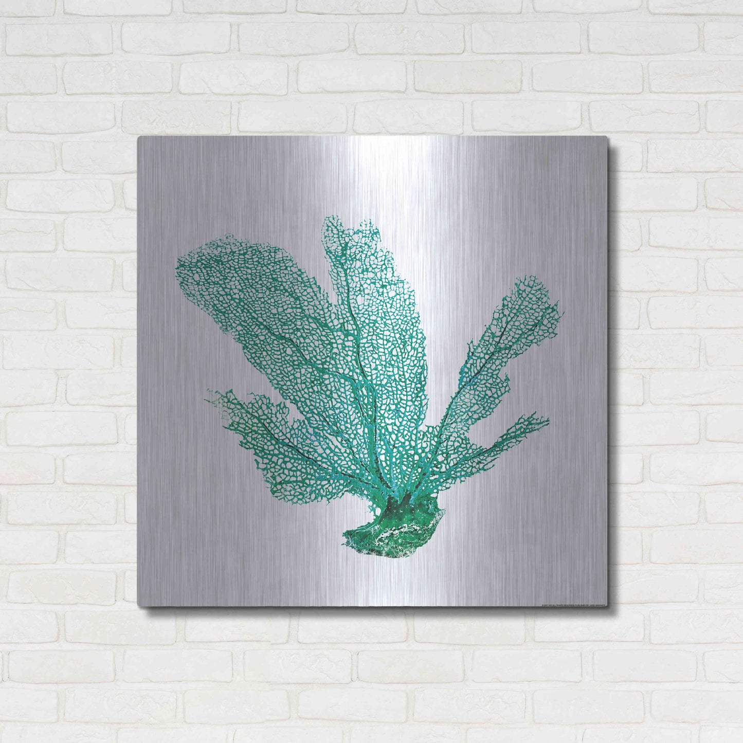 Luxe Metal Art 'Green Sea Fan' by JJ Brando, Metal Wall Art,36x36